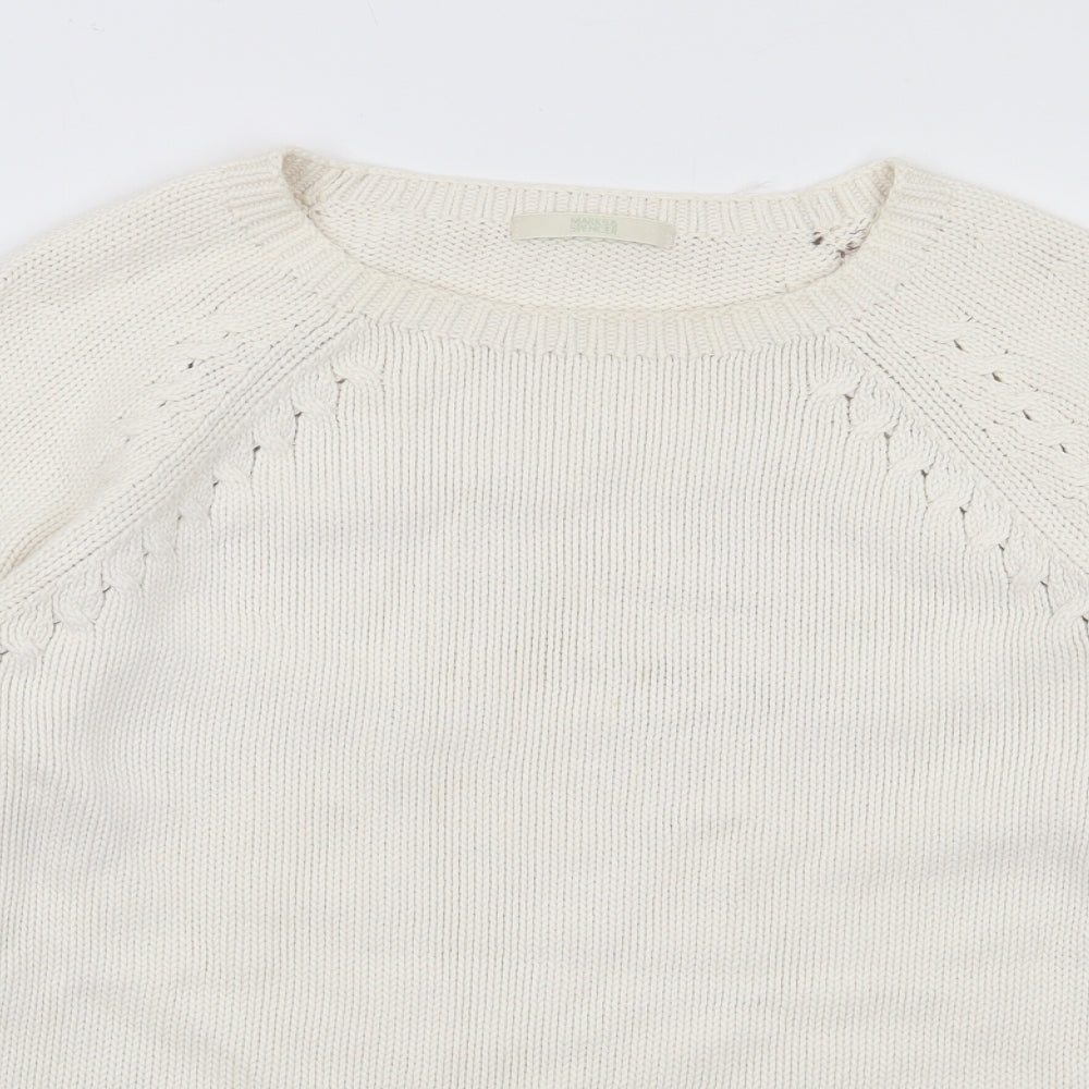 Marks and Spencer Womens Ivory Round Neck  Cotton Pullover Jumper Size 10