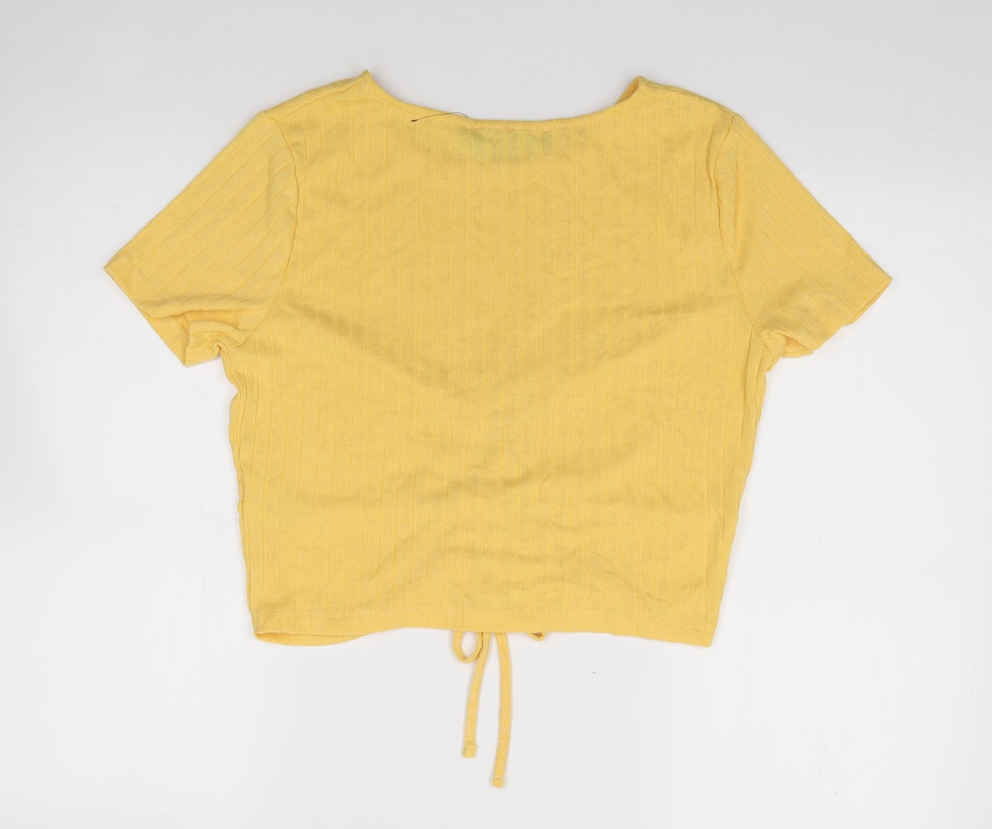 Primark Womens Yellow  Polyester Cropped T-Shirt Size L Round Neck