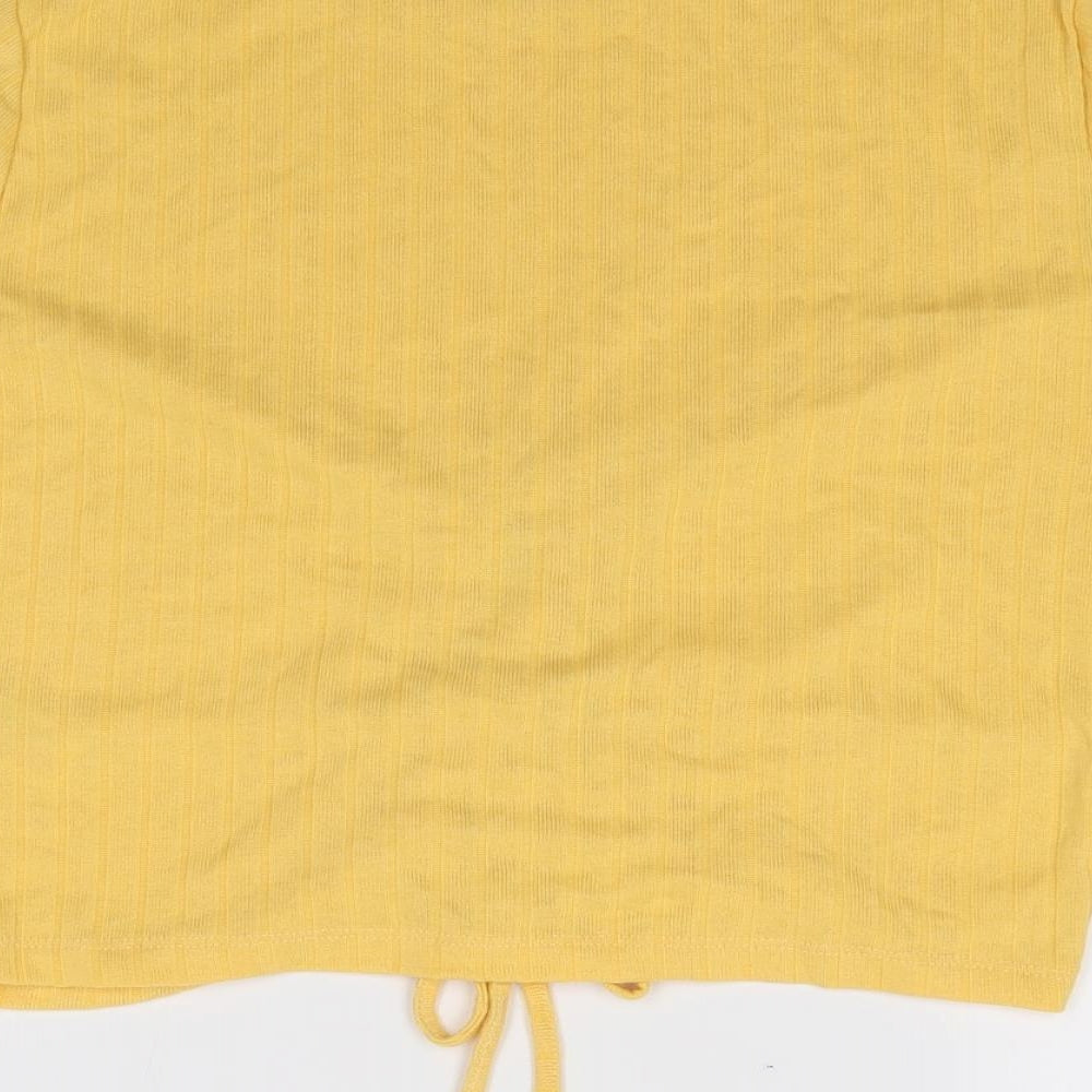 Primark Womens Yellow  Polyester Cropped T-Shirt Size L Round Neck