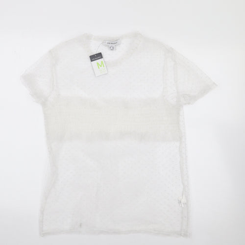 Primark Womens Ivory Polka Dot Polyester Jersey Blouse Size M Round Neck