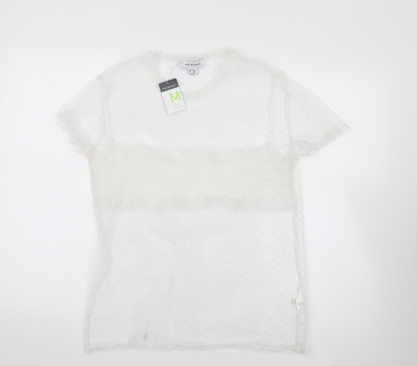 Primark Womens Ivory Polka Dot Polyester Jersey Blouse Size M Round Neck