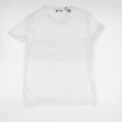 Primark Womens Ivory Polka Dot Polyester Jersey Blouse Size M Round Neck