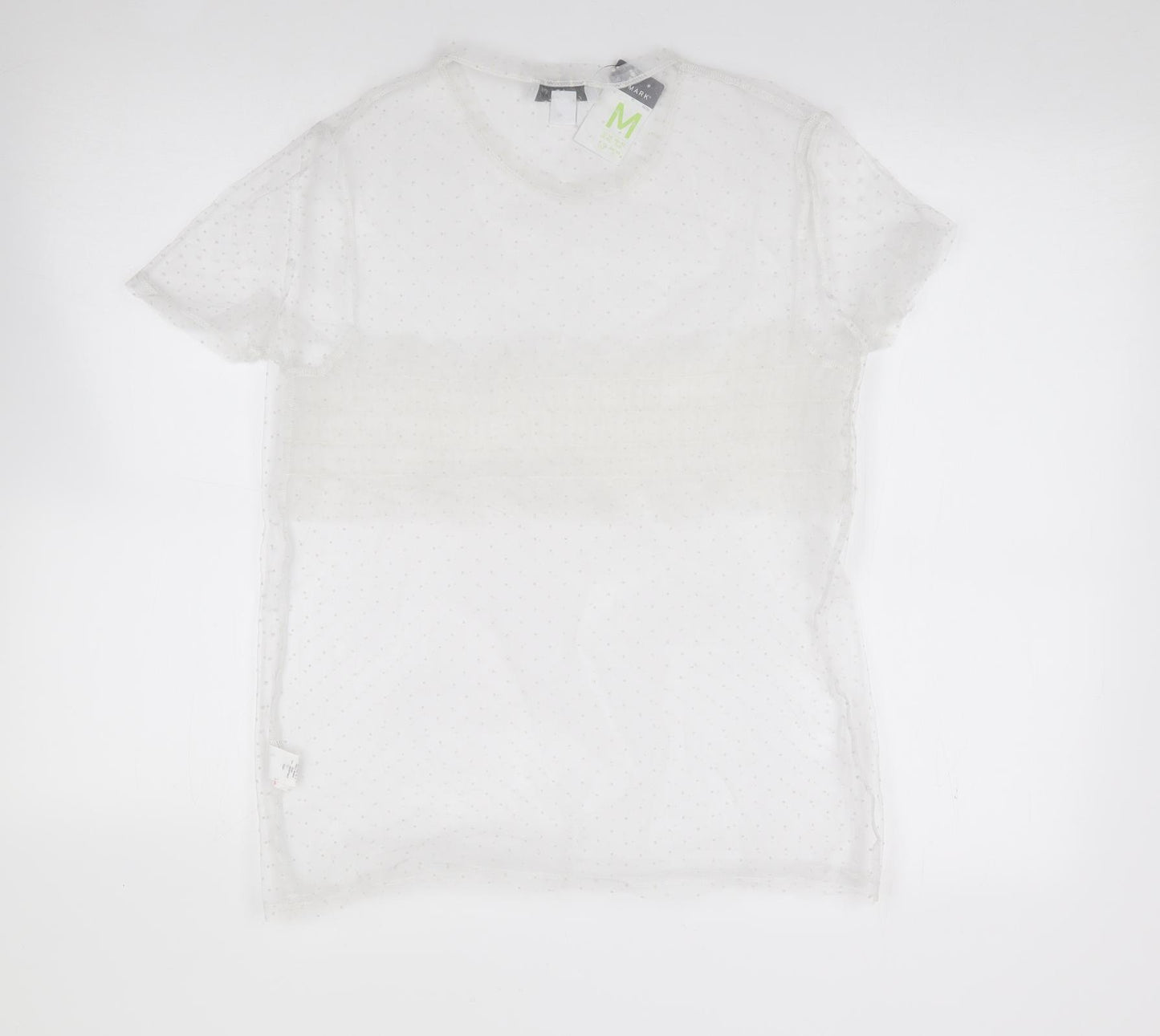 Primark Womens Ivory Polka Dot Polyester Jersey Blouse Size M Round Neck