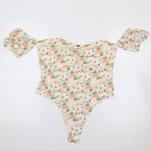 Primark Womens Multicoloured Floral Viscose Bodysuit One-Piece Size L  Snap