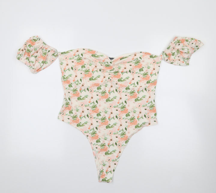 Primark Womens Multicoloured Floral Viscose Bodysuit One-Piece Size L Snap