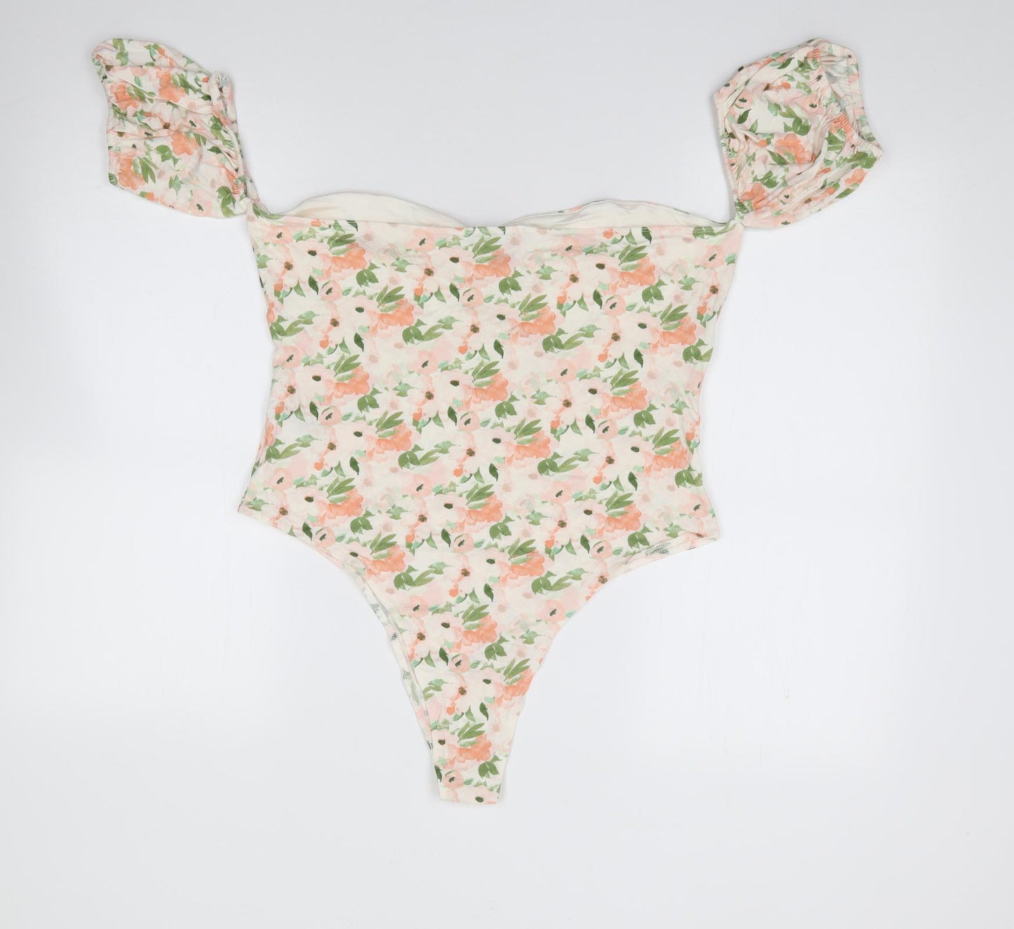 Primark Womens Multicoloured Floral Viscose Bodysuit One-Piece Size L  Snap