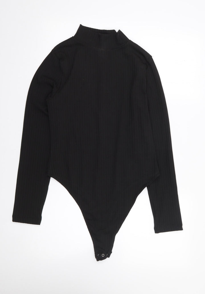 Boohoo Womens Black  Polyester Bodysuit One-Piece Size 16  Snap - Ribbed