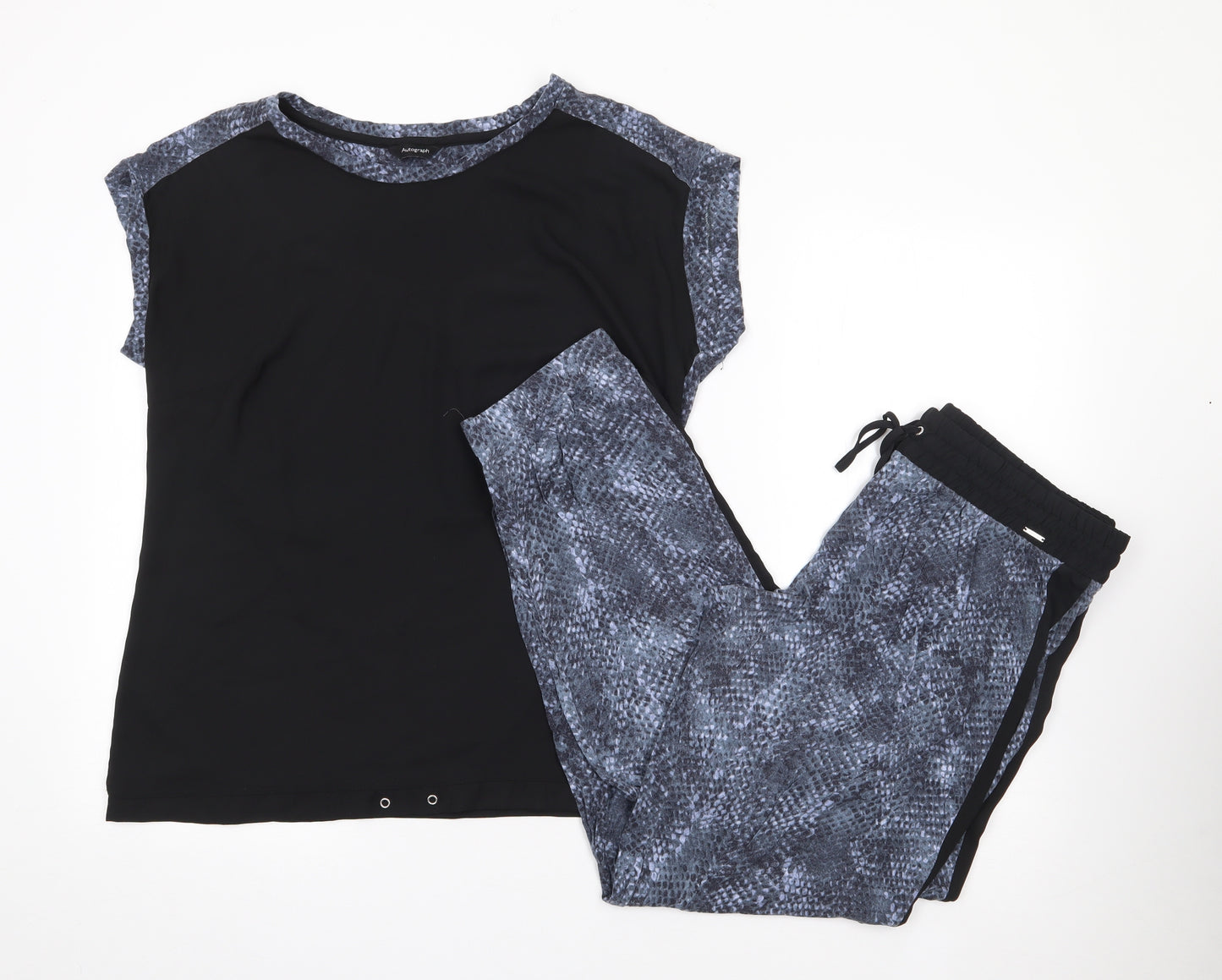 Marks and Spencer Womens Black Animal Print Polyester Top Lounge Set Size 12  Drawstring