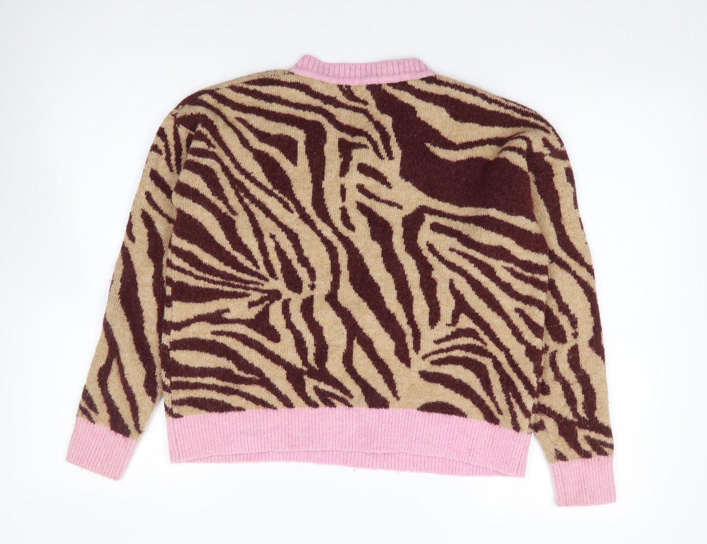 George Womens Multicoloured V-Neck Animal Print Acrylic Pullover Jumper Size M