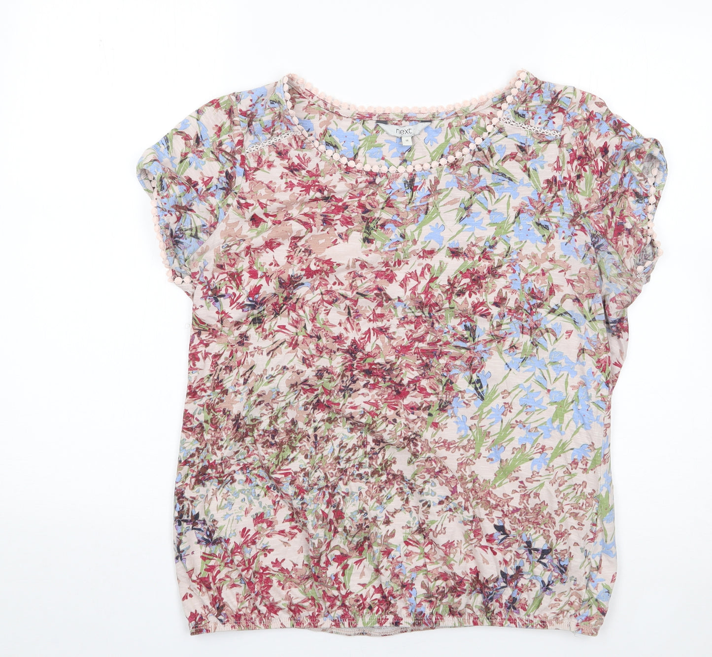 NEXT Womens Multicoloured Floral Cotton Jersey T-Shirt Size 16 Round Neck