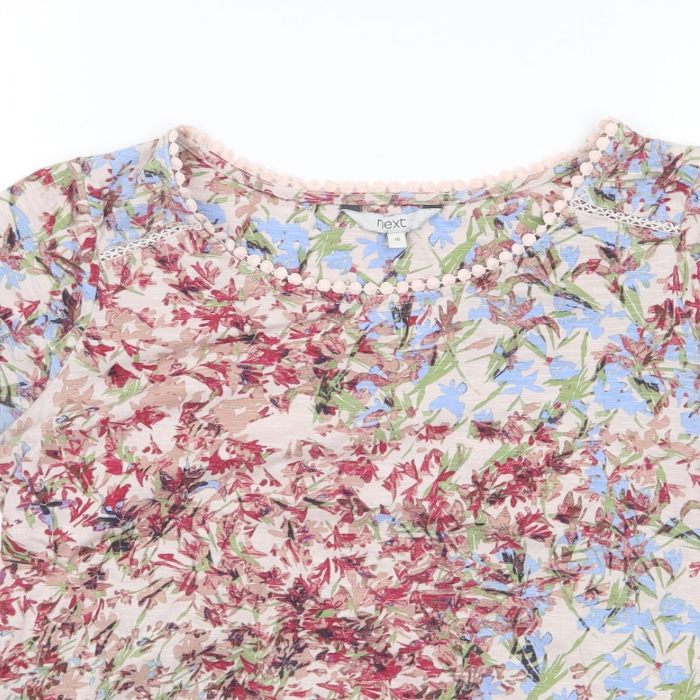 NEXT Womens Multicoloured Floral Cotton Jersey T-Shirt Size 16 Round Neck