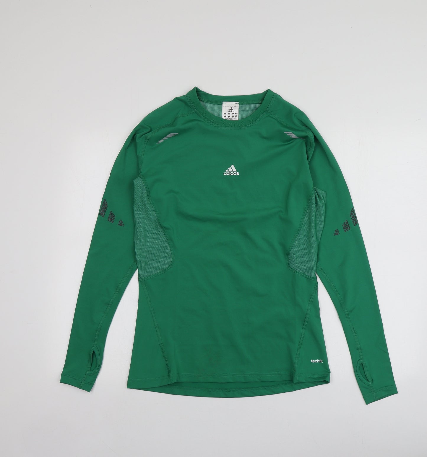 adidas Mens Green Geometric Polyester Basic T-Shirt Size XL Round Neck