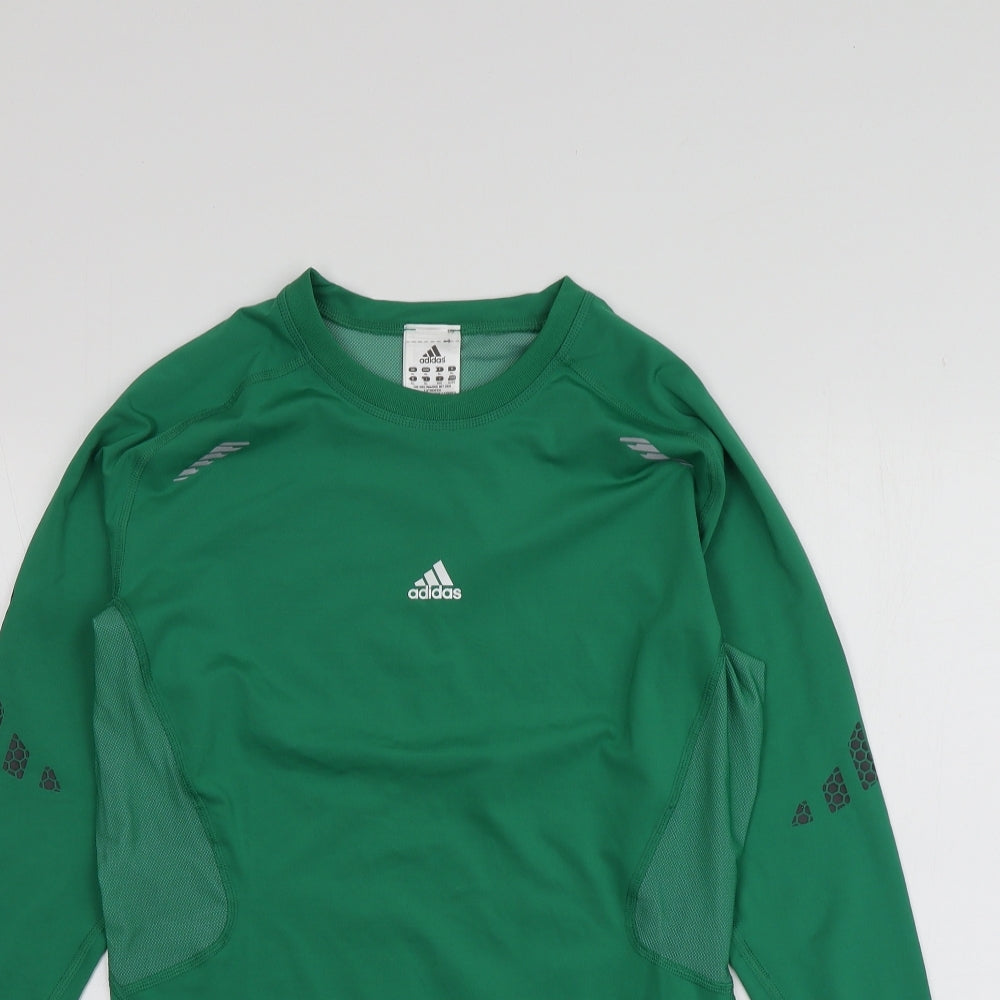 adidas Mens Green Geometric Polyester Basic T-Shirt Size XL Round Neck