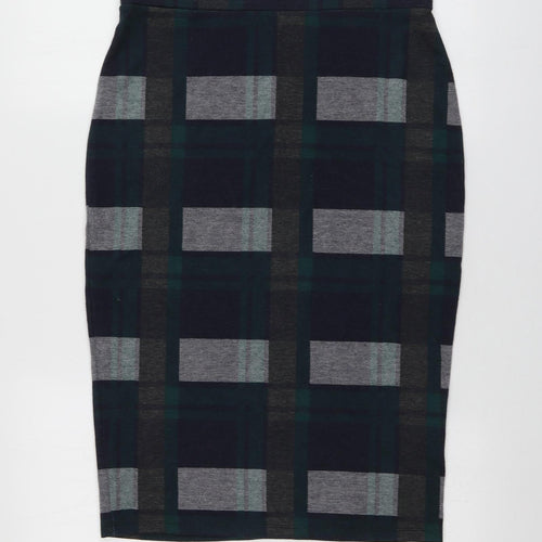 River Island Womens Green Plaid Polyester A-Line Skirt Size 12