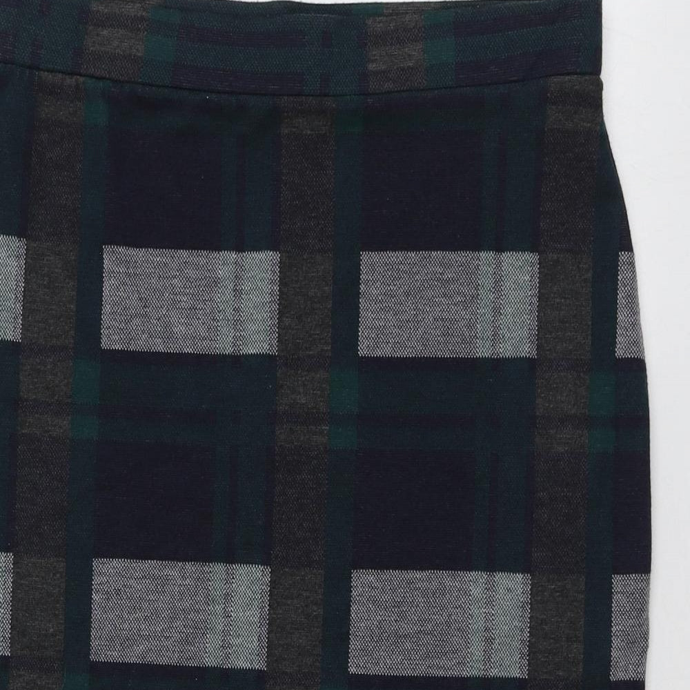River Island Womens Green Plaid Polyester A-Line Skirt Size 12