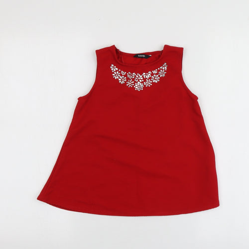 George Girls Red Geometric Polyester Basic T-Shirt Size 8-9 Years Round Neck