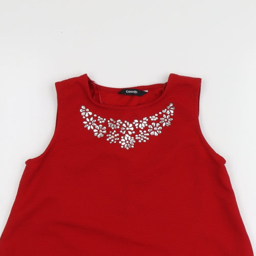 George Girls Red Geometric Polyester Basic T-Shirt Size 8-9 Years Round Neck