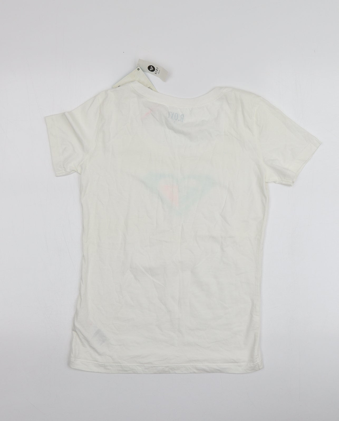 ROXY Womens White Geometric 100% Cotton Basic T-Shirt Size S Round Neck