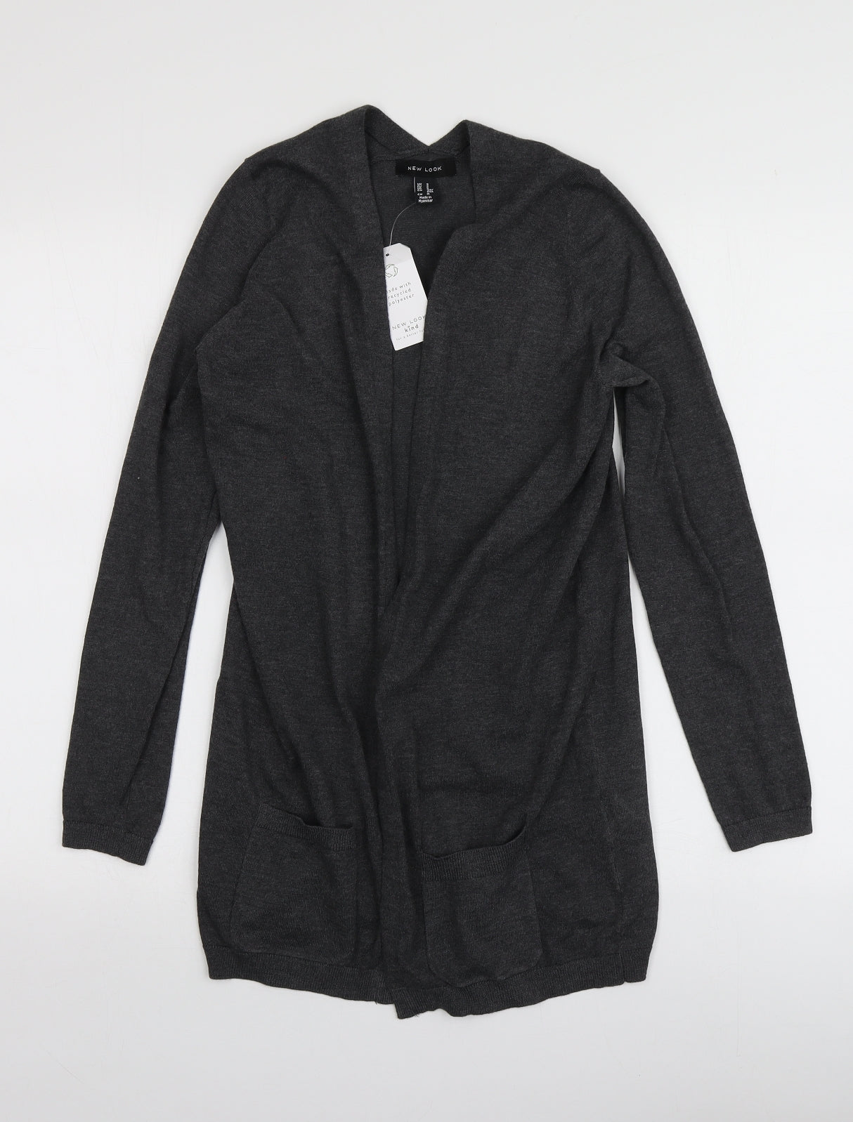 New Look Womens Grey V-Neck  Polyester Cardigan Jumper Size S