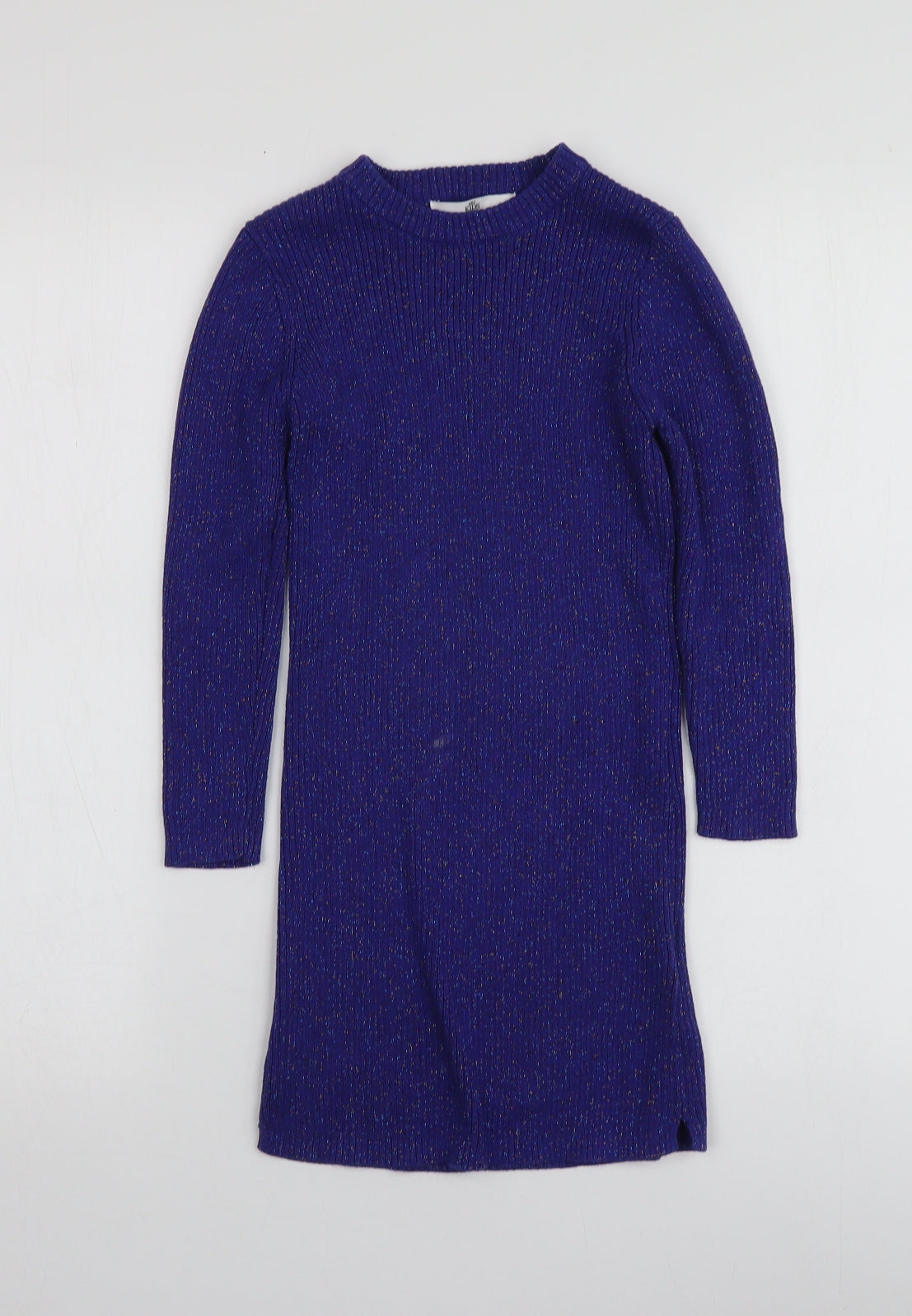 M&S Girls Purple  Cotton Jumper Dress  Size 6-7 Years  Round Neck