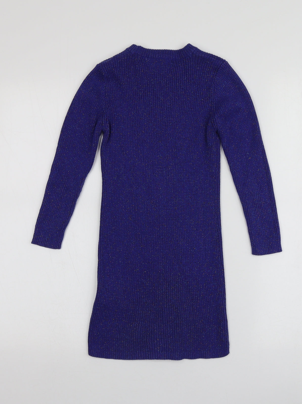 M&S Girls Purple  Cotton Jumper Dress  Size 6-7 Years  Round Neck