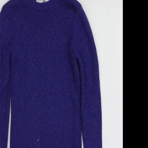 M&S Girls Purple  Cotton Jumper Dress  Size 6-7 Years  Round Neck
