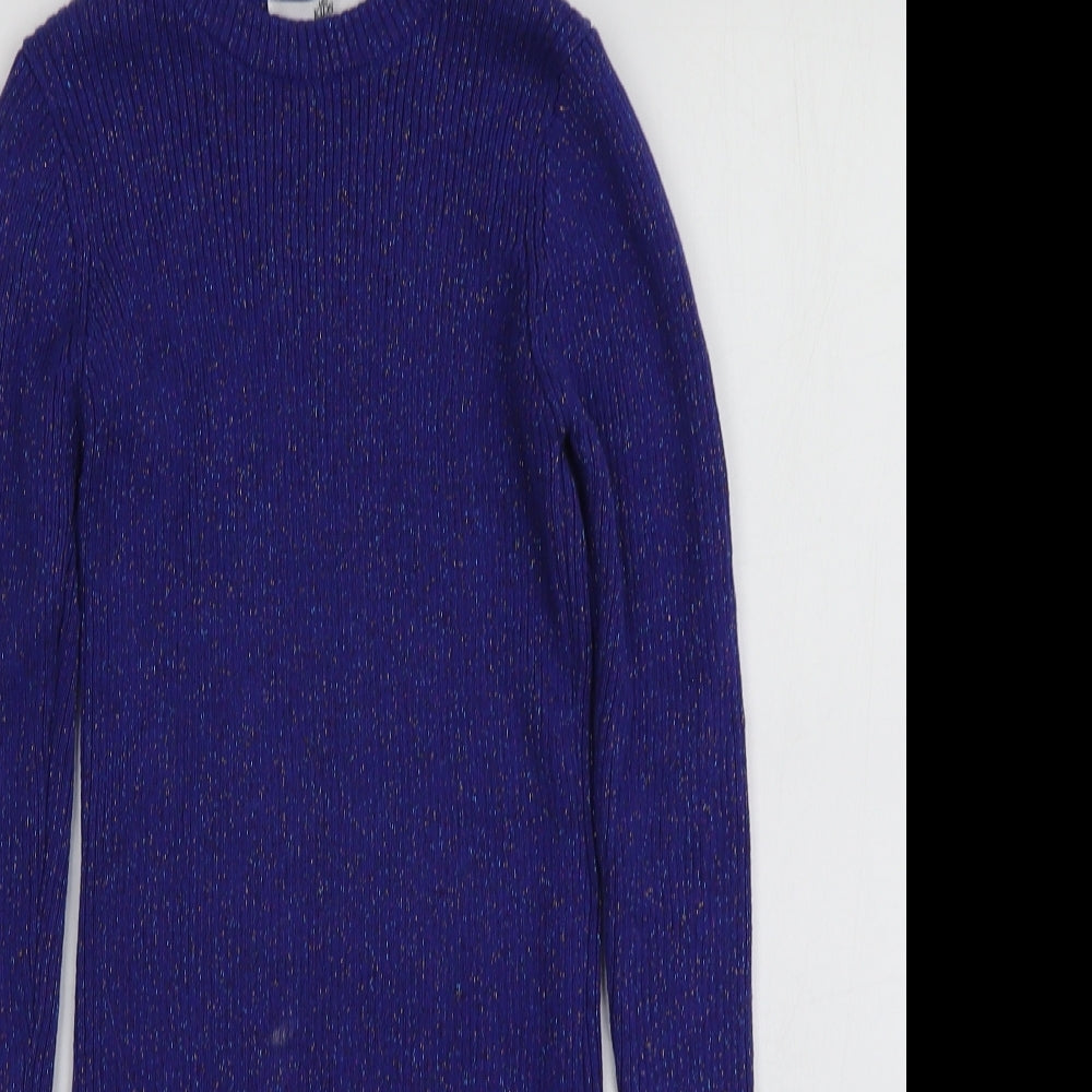 M&S Girls Purple  Cotton Jumper Dress  Size 6-7 Years  Round Neck