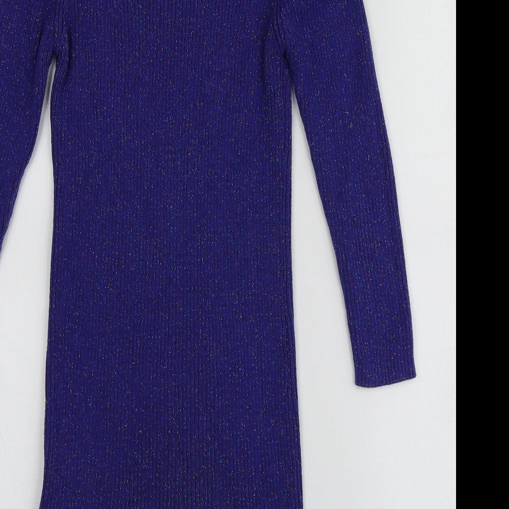 M&S Girls Purple  Cotton Jumper Dress  Size 6-7 Years  Round Neck
