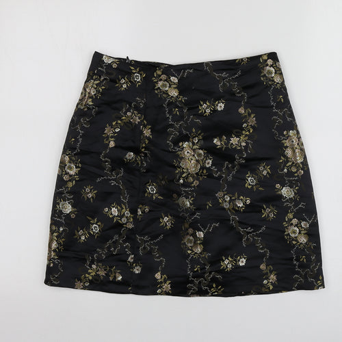 QED London Womens Black Floral Polyester Mini Skirt Size 10