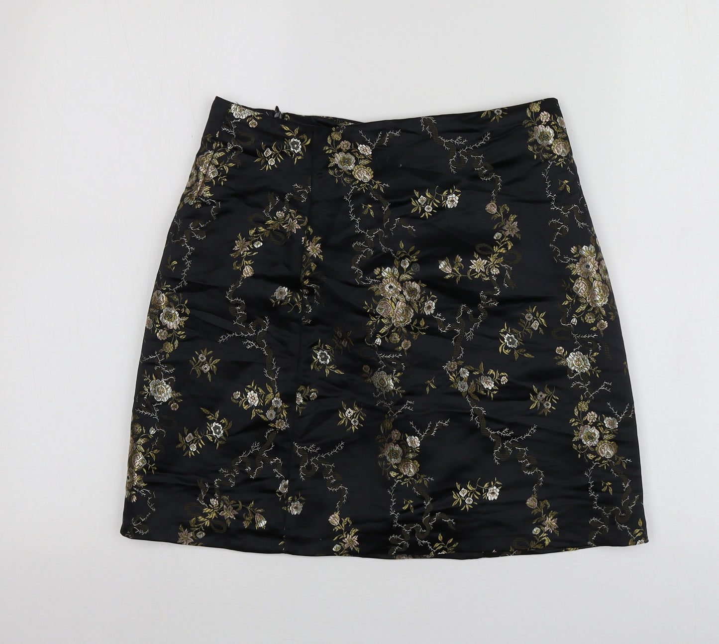 QED London Womens Black Floral Polyester Mini Skirt Size 10