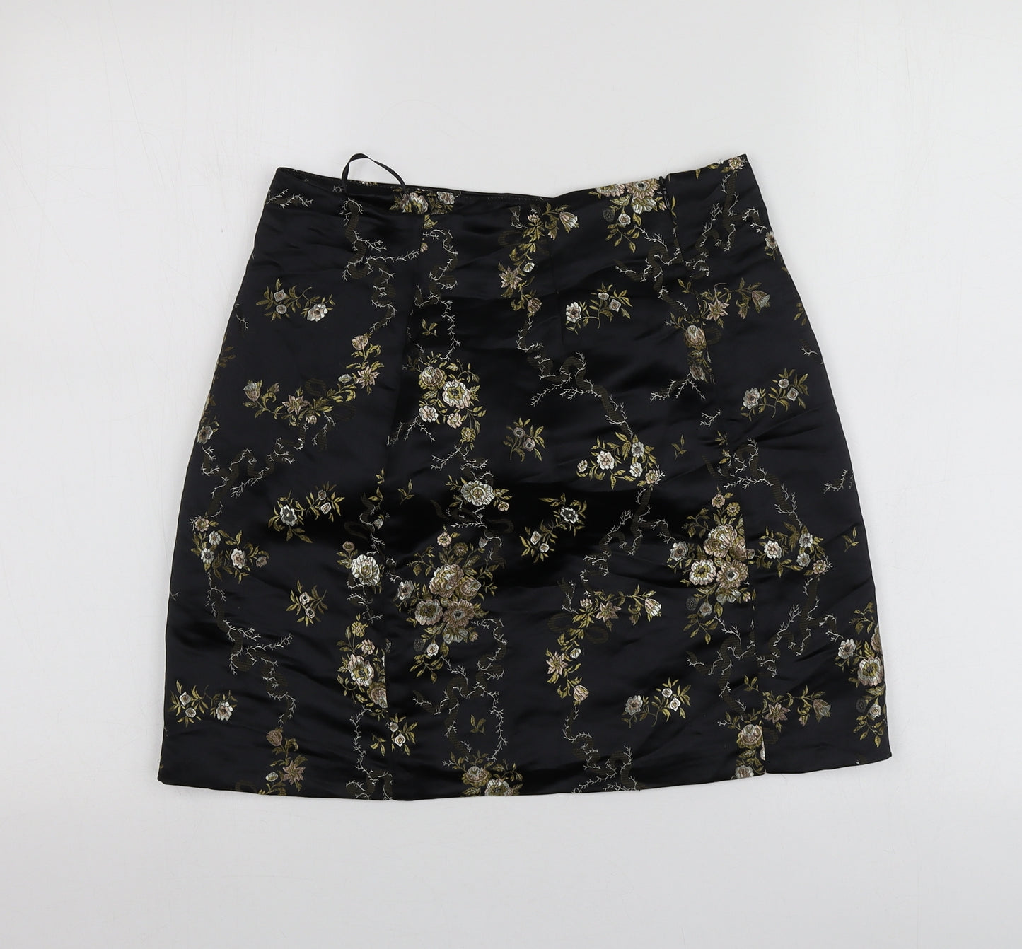 QED London Womens Black Floral Polyester Mini Skirt Size 10
