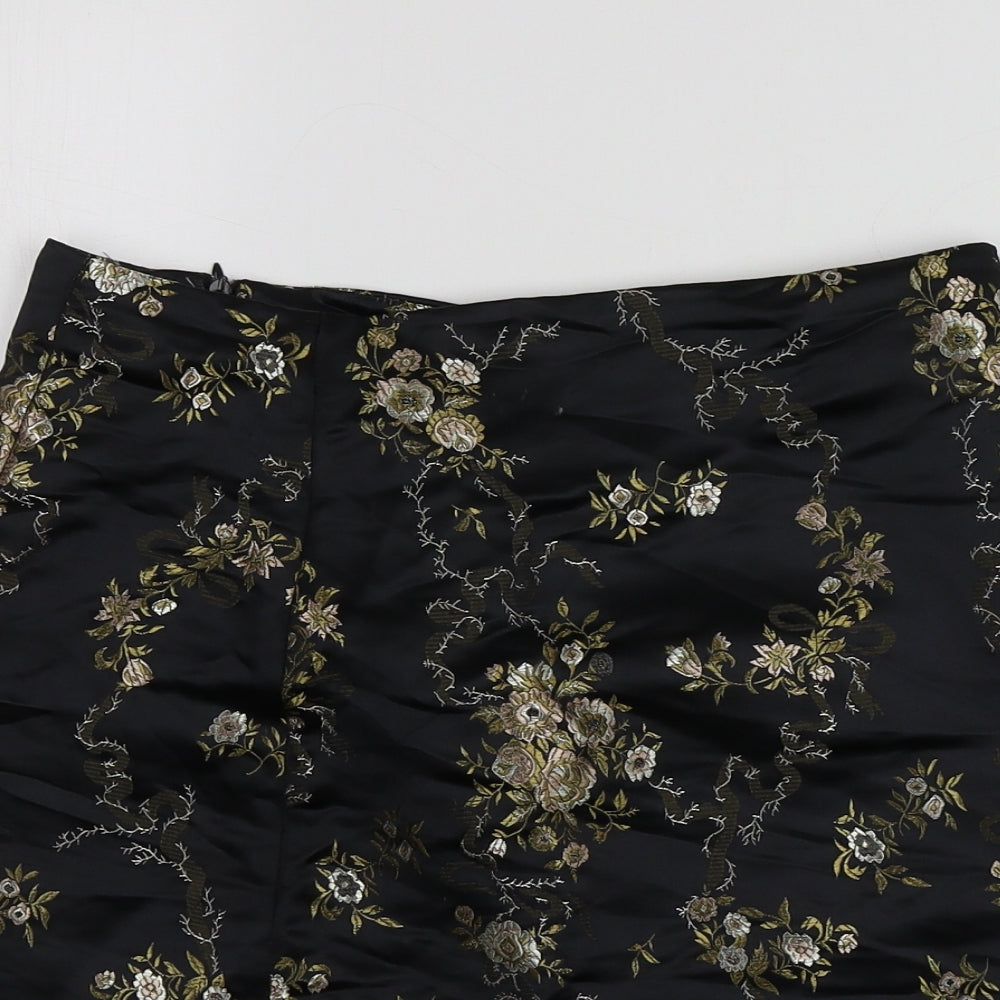QED London Womens Black Floral Polyester Mini Skirt Size 10