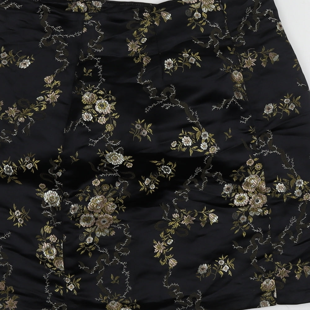 QED London Womens Black Floral Polyester Mini Skirt Size 10
