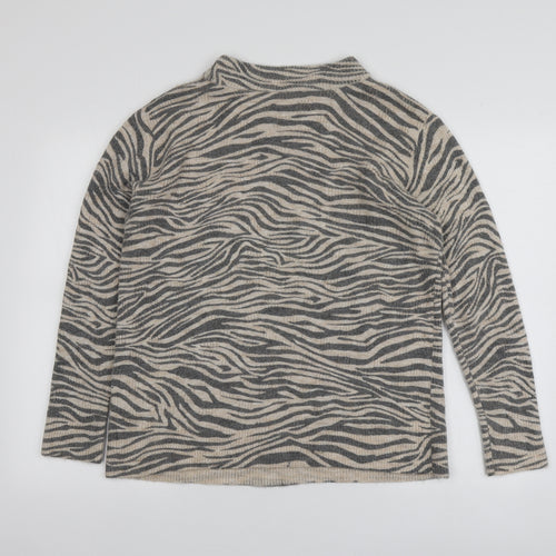 Betty&Co Womens Beige Round Neck Animal Print Acrylic Pullover Jumper Size 38