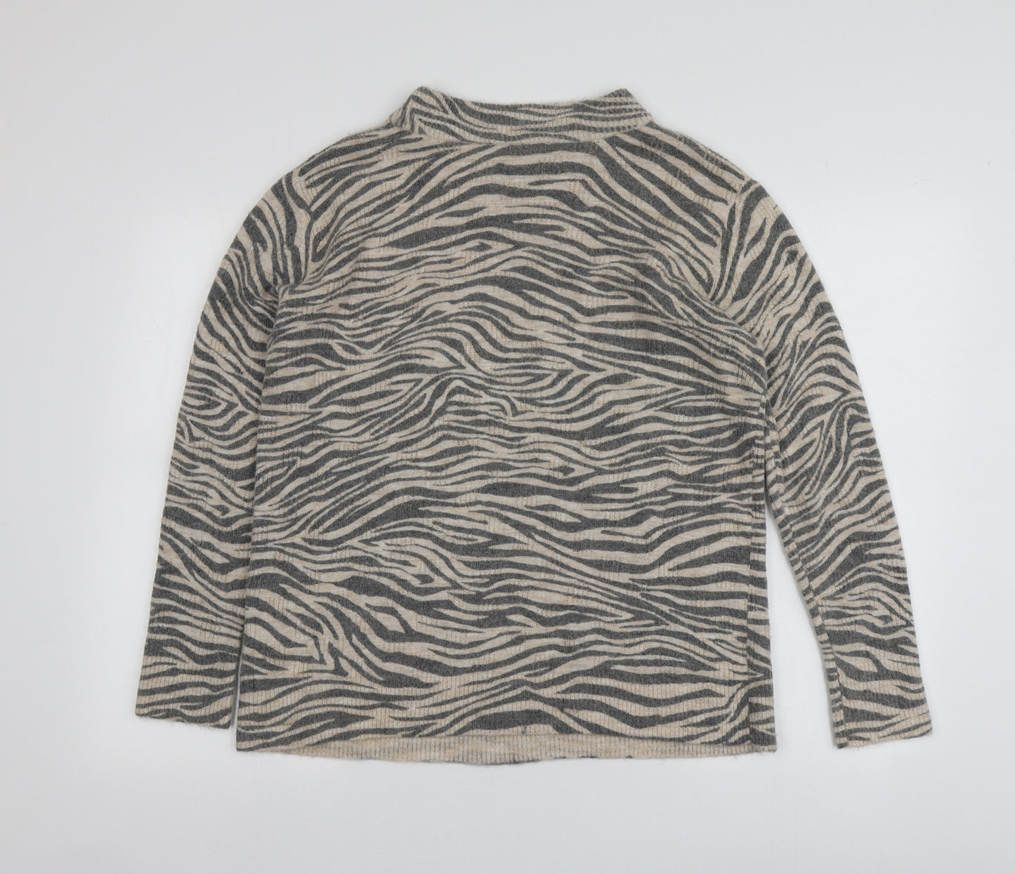 Betty&Co Womens Beige Round Neck Animal Print Acrylic Pullover Jumper Size 38