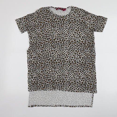 Boohoo Womens Multicoloured Animal Print Viscose Basic T-Shirt Size 8 Round Neck