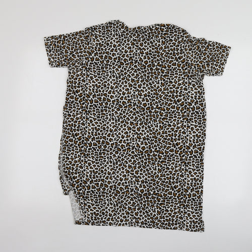 Boohoo Womens Multicoloured Animal Print Viscose Basic T-Shirt Size 8 Round Neck