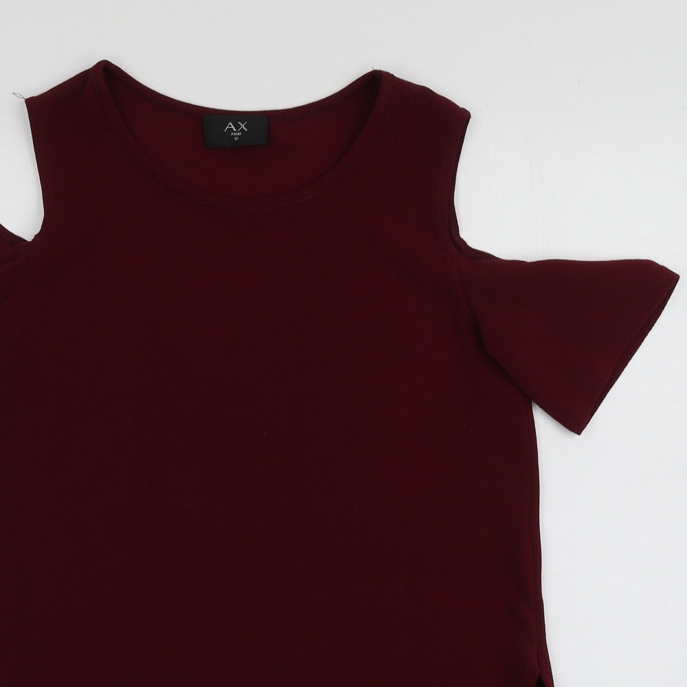 AX Womens Red  Polyester Basic T-Shirt Size 10 Round Neck