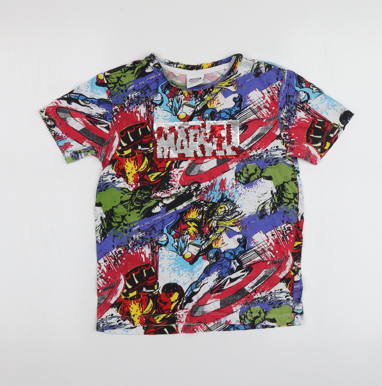 Marvel Boys Multicoloured Geometric 100% Cashmere Basic T-Shirt Size 7 Years Round Neck