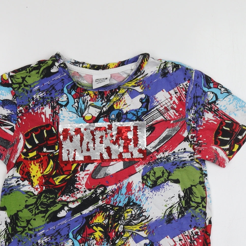 Marvel Boys Multicoloured Geometric 100% Cashmere Basic T-Shirt Size 7 Years Round Neck