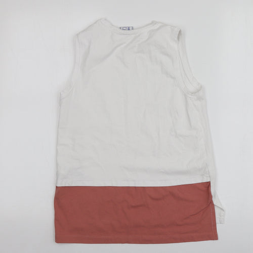 Lonsdale Girls White Geometric 100% Cotton Basic T-Shirt Size 13 Years Round Neck