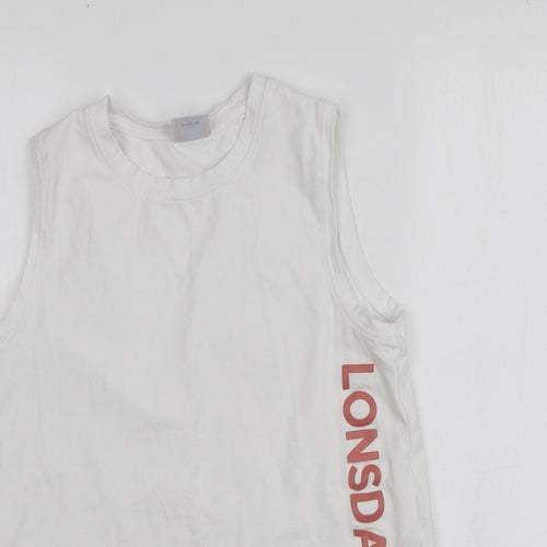 Lonsdale Girls White Geometric 100% Cotton Basic T-Shirt Size 13 Years Round Neck
