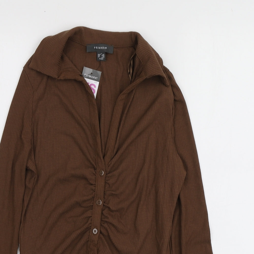 Primark Womens Brown  Viscose Basic T-Shirt Size XS V-Neck