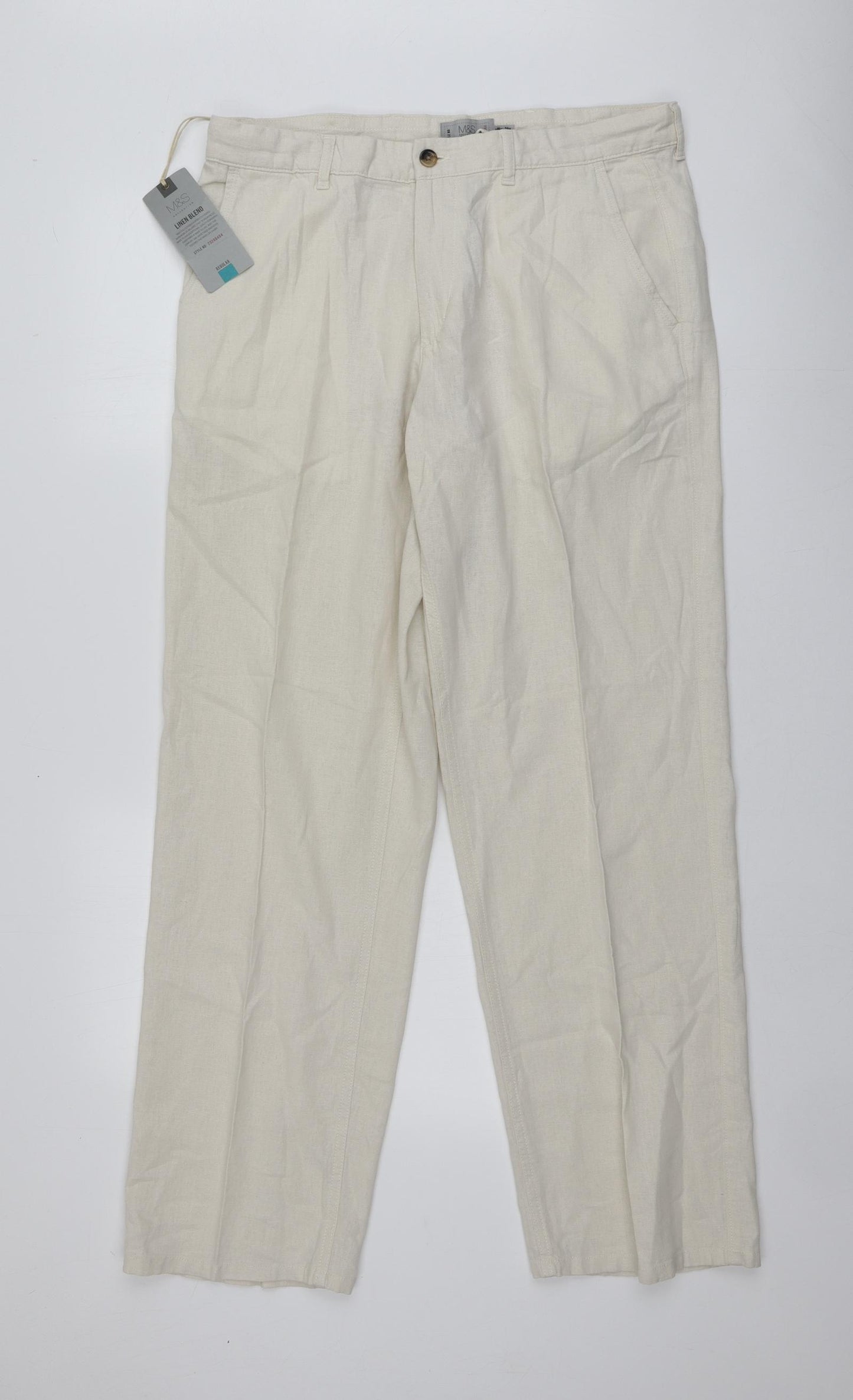 M&S Mens Ivory  Flax Trousers  Size 34 L30 in Regular