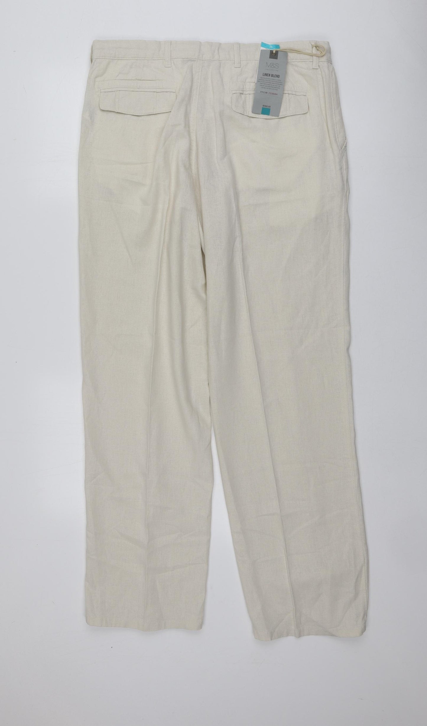 M&S Mens Ivory  Flax Trousers  Size 34 L30 in Regular