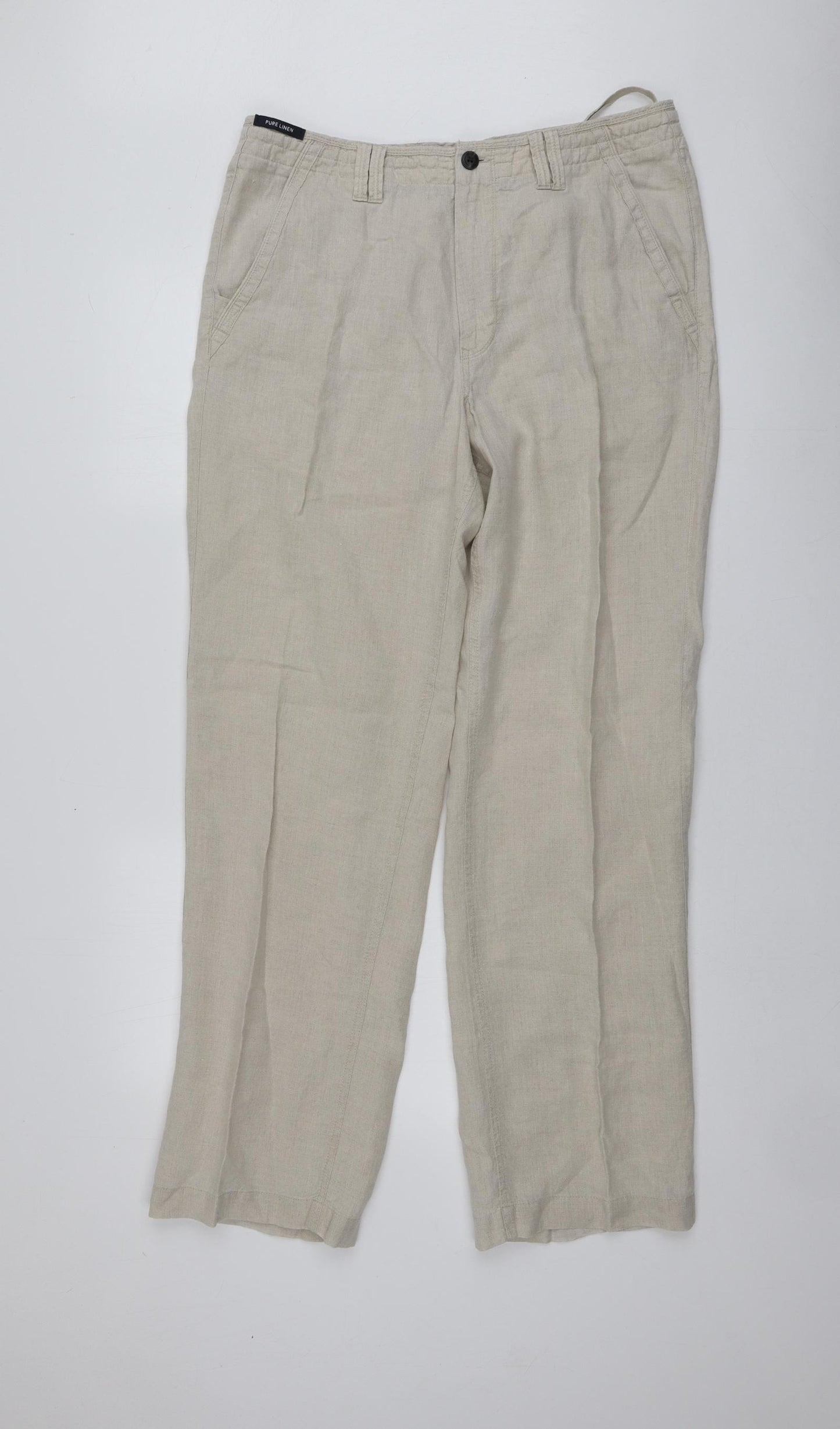 M&S Mens Beige  Flax Trousers  Size 34 L32 in Regular
