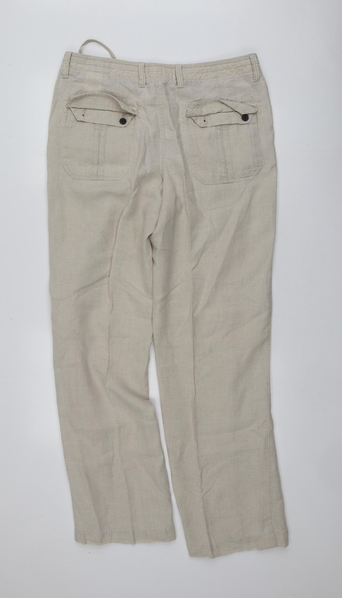 M&S Mens Beige  Flax Trousers  Size 34 L32 in Regular