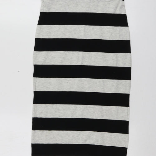 H&M Womens Black Striped Cotton A-Line Skirt Size S