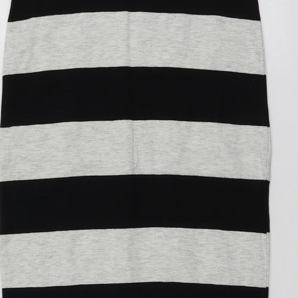 H&M Womens Black Striped Cotton A-Line Skirt Size S
