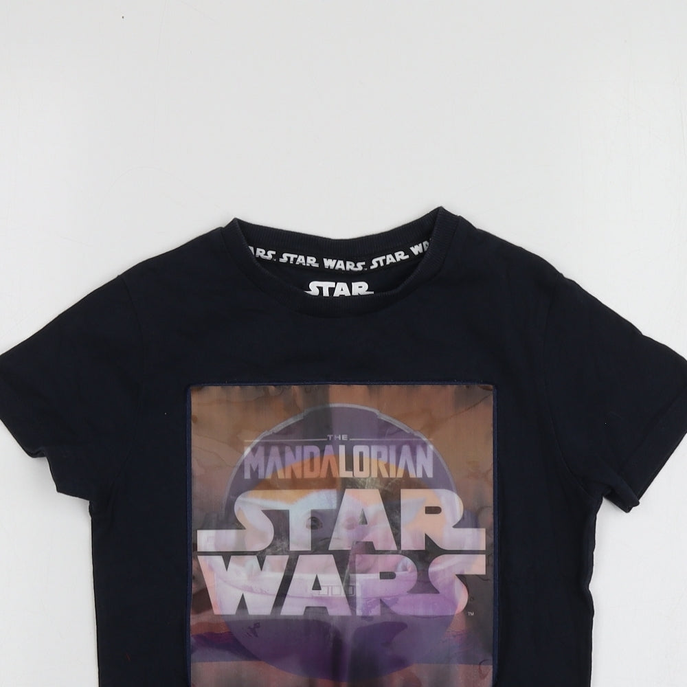 Star Wars Boys Blue Geometric 100% Cotton Basic T-Shirt Size 6-7 Years Round Neck